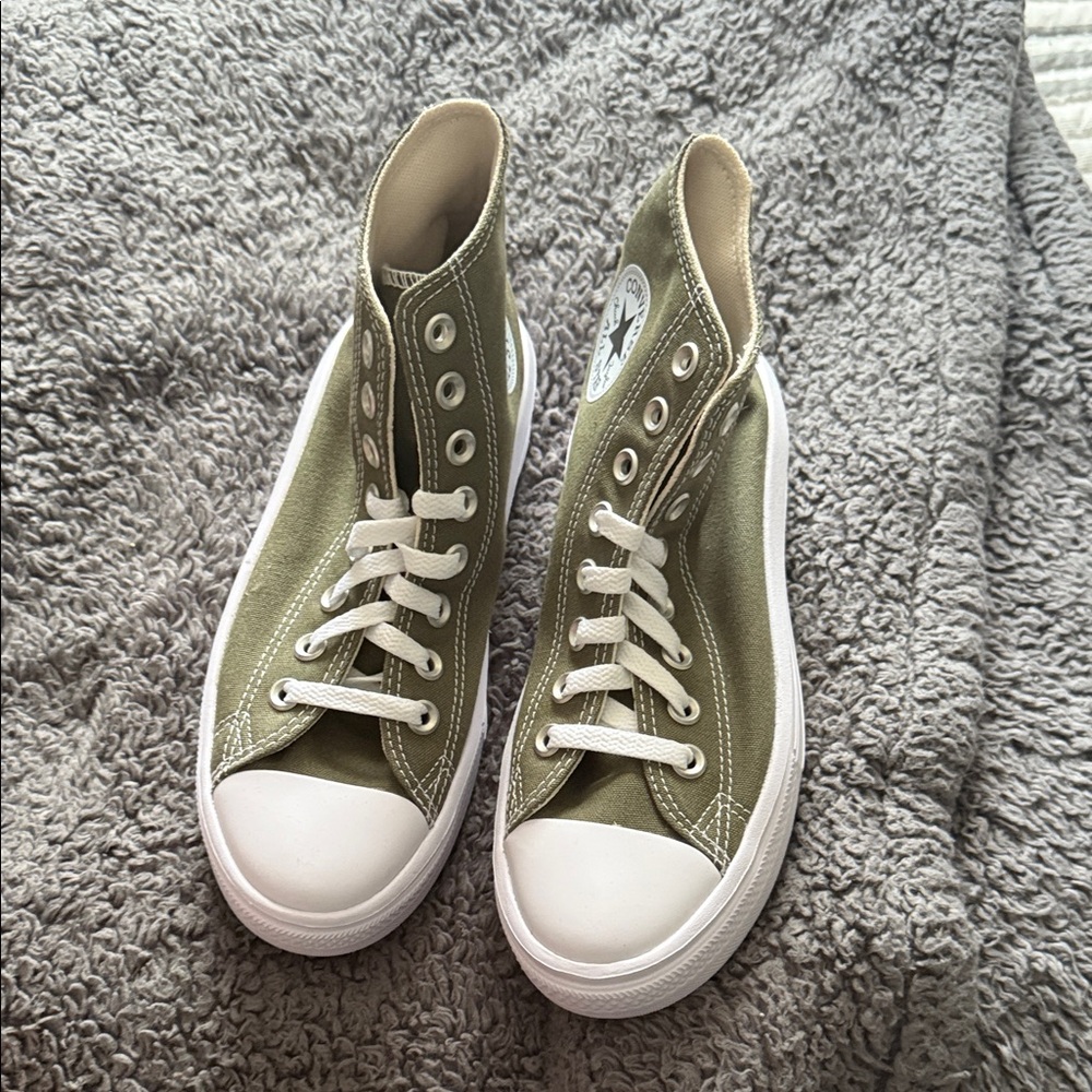 Converse Olive High-Top Sneakers with White Soles